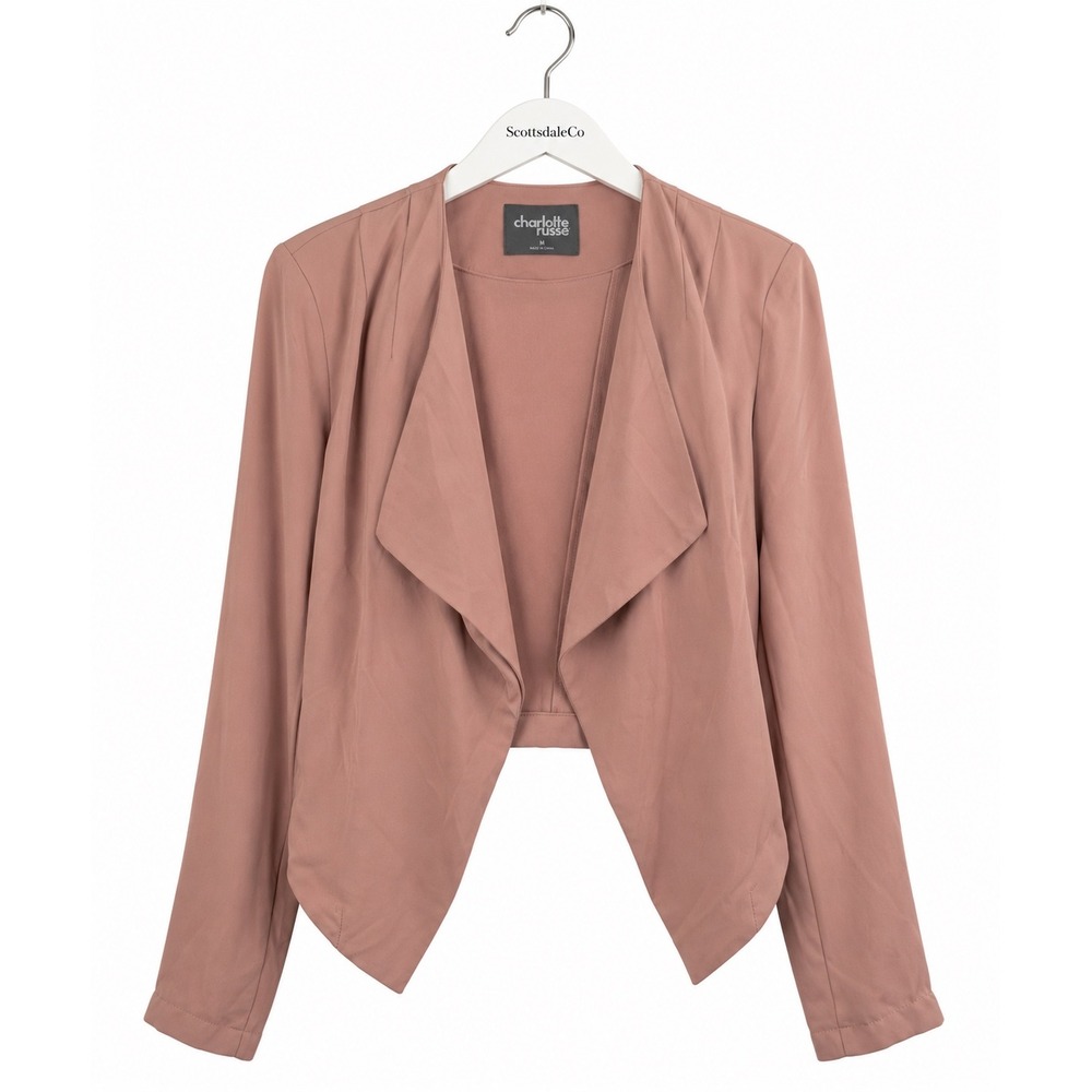 Charlotte Russe Blazer Women M Pink Draped Waterfall Open Front Cropped Jacket